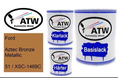 Ford, Aztec Bronze Metallic, 51 / XSC-1469C: 1L Lackdose + 1L Klarlack + 500ml Härter - Set, von ATW Autoteile West.